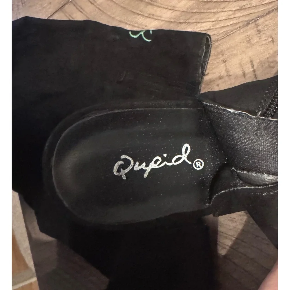 Qupid Black Floral Embroidered Over The Knee Boots Heel Stiletto Suede Size6.5-7